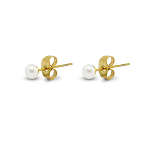 Boucles d'oreilles / puces en acier Inox perles 4mm D&oacute;re-blanc perle