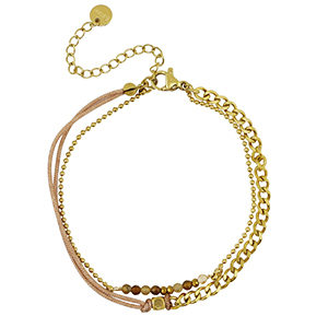 Bracelets en acier Inox duo rangs Dor&eacute;-marron