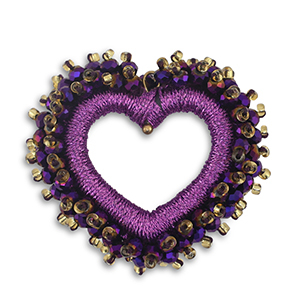 Boucles pendentifs facett&eacute;es coeur Violet raisin