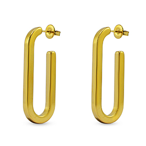 Boucles d'oreilles / puces en acier Inox ovale Dor&eacute;