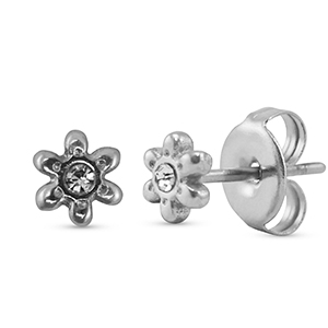 Boucles d'oreilles / puces en acier Inox  fleur Argent&eacute;