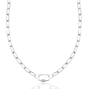 Colliers en acier Inox cha&icirc;ne maille fermoir ovale Argent&eacute;