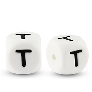 Perles lettres en silicone T Blanc-noir