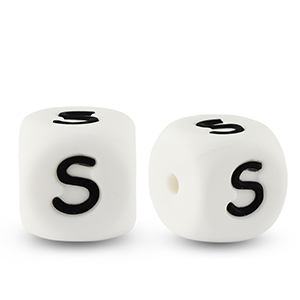 Perles lettres en silicone S Blanc-noir