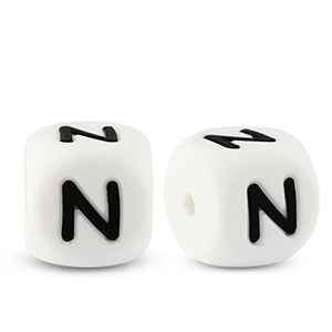 Perles lettres en silicone N Blanc-noir
