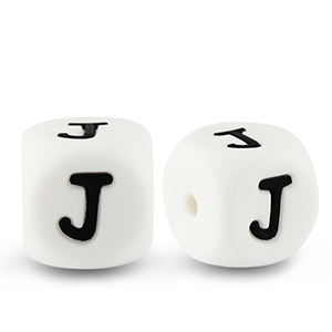 Perles lettres en silicone J Blanc-noir