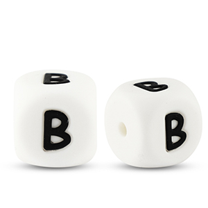 Perles lettres en silicone B Blanc-noir