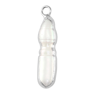 Perles d'eau douce breloque tooth Argent&eacute;-Blanc naturel