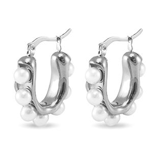 Boucles d'oreilles / puces en acier Inox imitations perles Argent&eacute;