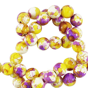Perles en c&eacute;ramique 6mm Blanc-jaune violet