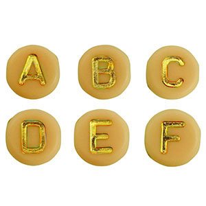 Perles lettres acryliques m&eacute;lang&eacute;es Jaune ocre-dor&eacute;