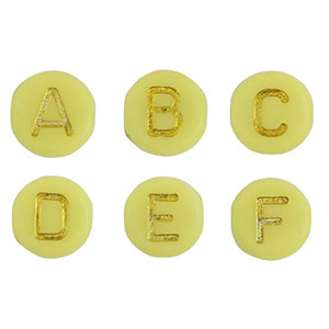 Perles lettres acryliques m&eacute;lang&eacute;es Jaune-dor&eacute;