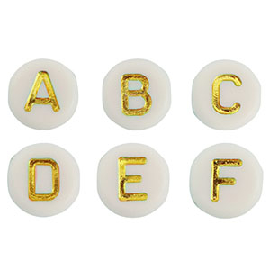 Perles lettres acryliques m&eacute;lang&eacute;es Blanc cass&eacute;-dor&eacute;