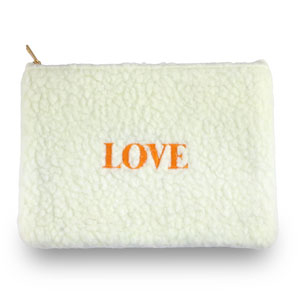 Trousse en peluche "LOVE" Blanc cass&eacute;-Orange