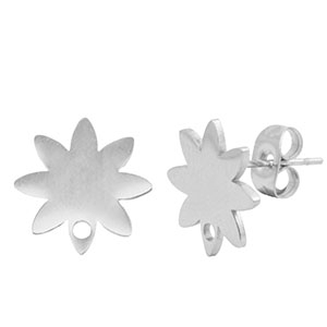 Boucles d'oreilles en acier Inox/puces d&rsquo;oreilles fleur avec anneau Argent&eacute;