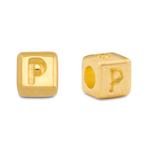 Perles alphabet en m&eacute;tal DQ P Dor&eacute; (sans nickel)