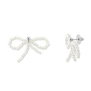 Boucles d'oreilles tendance n&oelig;ud Blanc-argent&eacute;