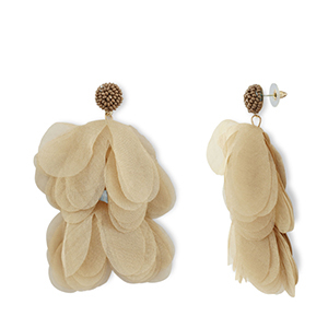 Boucles d'oreilles tendance fleur en mousseline Beige marron-dor&eacute;