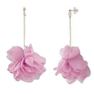 Boucles d'oreilles tendance fleur en mousseline Rose mauve-dor&eacute;