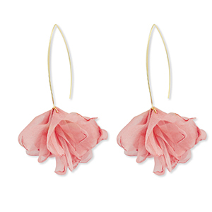 Boucles d'oreilles tendance fleur en mousseline Rose p&ecirc;che-dor&eacute;