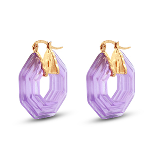Boucles d'oreilles r&eacute;sine tendance hexagone Dor&eacute;-transparent violet