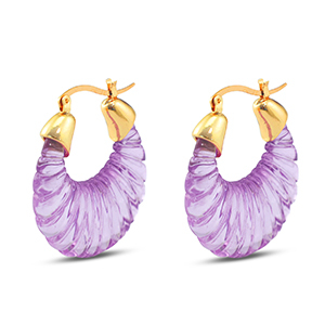 Boucles d'oreilles r&eacute;sine tendance ovale Dor&eacute;-transparent violet