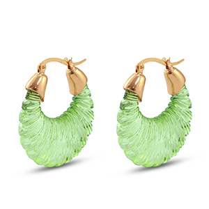 Boucles d'oreilles r&eacute;sine tendance ovale Dor&eacute;-transparent vert