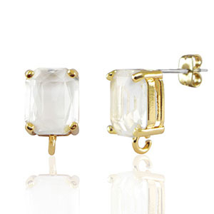 Boucles d&rsquo;oreilles / puces d&rsquo;oreilles en verre Crystal Glass avec anneau rectangle Cristal-dor&eacute;