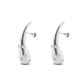 Boucles d'oreilles / puces en acier Inox goutte avec strass Argent&eacute;