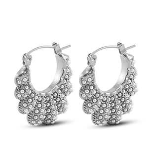 Boucles d'oreilles / puces en acier Inox &eacute;ventail avec imitations perles Argent&eacute;