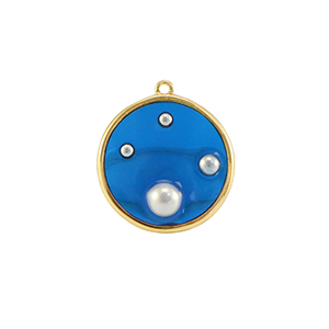 Pendentifs en r&eacute;sine rond avec perles Dor&eacute;-bleu-blanc