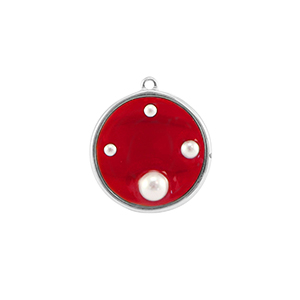 Pendentifs en r&eacute;sine rond avec perles Argent&eacute;-rouge-blanc