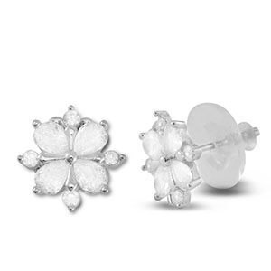 M&eacute;tal TQ laiton boucles d'oreilles / puces d&rsquo;oreilles zirconium fleur Argent&eacute;