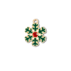 Breloques en m&eacute;tal zirconium flocon de neige Dor&eacute;-vert-rouge