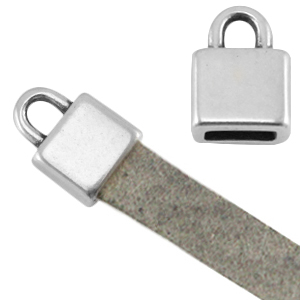 Embouts en m&eacute;tal DQ carr&eacute; (pour cuir plat 5mm) Argent&eacute; antique (sans nickel)