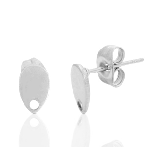 Boucles d'oreilles puces en acier Inox goutte avec anneau Argent&eacute;