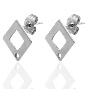 Boucles d'oreilles en acier inox losange Argent&eacute;