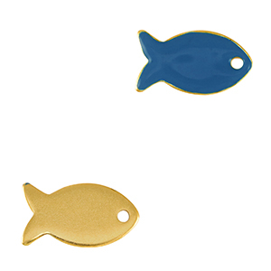 Breloques en m&eacute;tal DQ poisson Dor&eacute;-bleu c&eacute;rul&eacute;en (sans nickel)