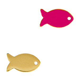 Breloques en m&eacute;tal DQ poisson Dor&eacute;-rose fuchsia n&eacute;on (sans nickel)
