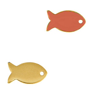 Breloques en m&eacute;tal DQ poisson Dor&eacute;-rouge corail (sans nickel)