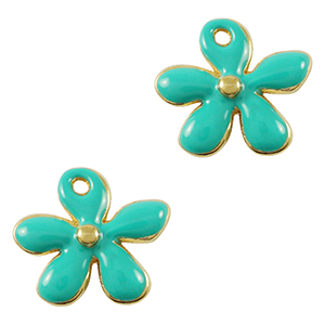 Breloques en m&eacute;tal DQ fleur Dor&eacute;-turquoise (sans nickel)