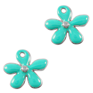 Breloques en m&eacute;tal DQ fleur Argent&eacute; antique-turquoise (sans nickel)