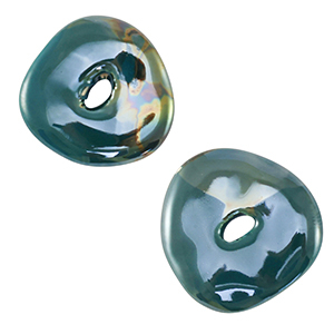 Perles en c&eacute;ramique DQ grecque donut Bleu p&eacute;trole