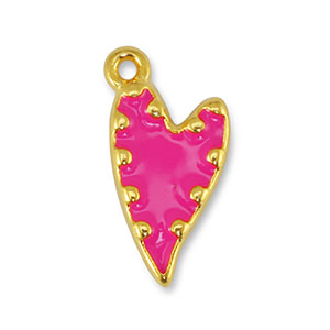 Breloques en m&eacute;tal DQ coeur Fuchsia-Dor&eacute; (sans nickel)