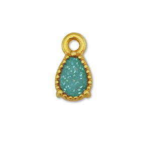 Breloques en m&eacute;tal DQ goutte Dor&eacute;-paillet&eacute; turquoise (sans nickel)