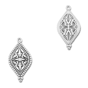 Breloques en m&eacute;tal DQ ovale avec fleur Argent&eacute; antique (sans nickel)