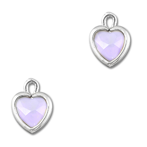Pendentifs en verre Crystal glass coeur Lilas clair-argent&eacute;