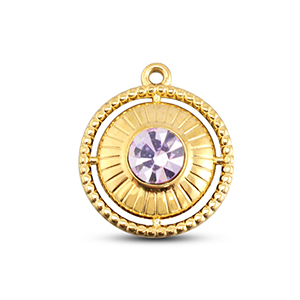 BY31&reg; Breloques en acier Inox rond avec bague Dor&eacute;-lilas clair