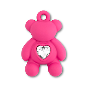 Pendentifs accroche-regard ourson avec c&oelig;ur Fuchsia