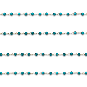 Appr&ecirc;ts en acier inox cha&icirc;ne maille jaseron rond Dor&eacute;-bleu turquoise